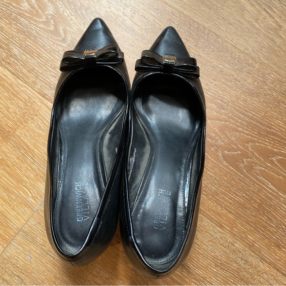 greenwich black leather heels with bows - Picture 1 of 4